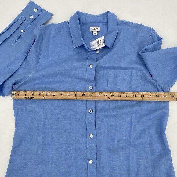 J.Crew Women's Size L Blue Linen Blend Button Up Long Sleeve Shirt NWT AL522 - Picture 3 of 10